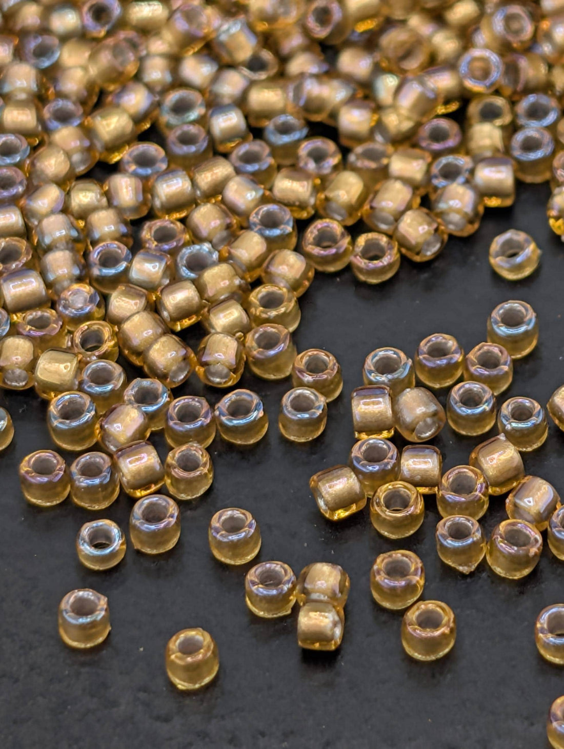 Gold-Lined Topaz Size 15/0 Toho Round Beads, Japanese Glass | 2.5" Tube