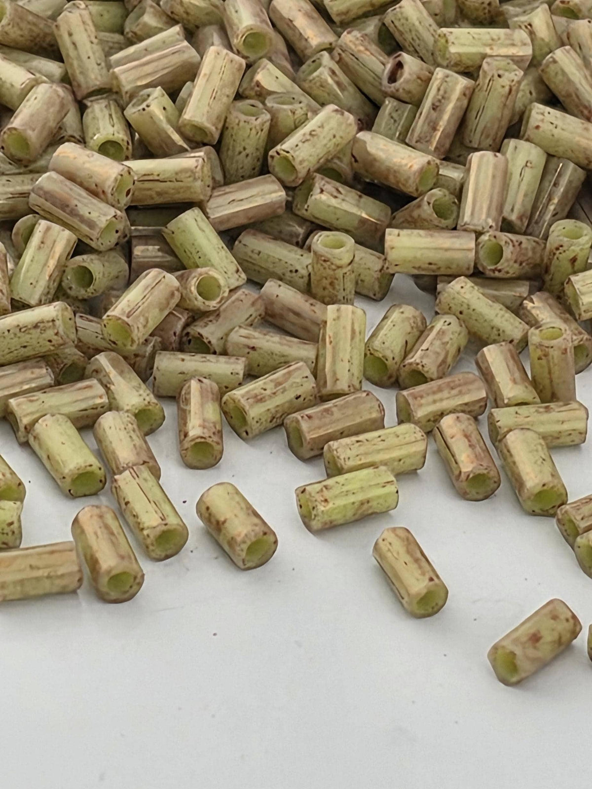 Glass Bugle Beads, Marbled Avocado/Pink | 3mm TOHO #1 | Jewelry Making Supply