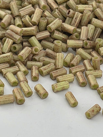 Glass Bugle Beads, Marbled Avocado/Pink | 3mm TOHO #1 | Jewelry Making Supply