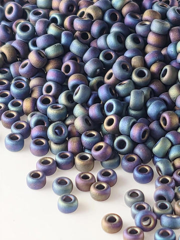 Miyuki Glass Seed Beads Matte Black (11/0, 20g Rainbow Finish)