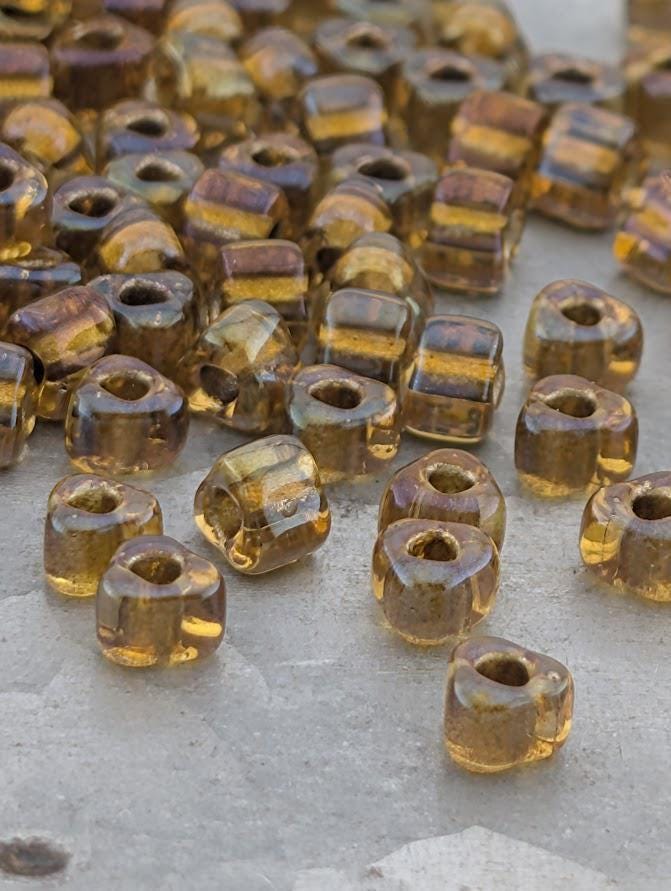 Miyuki Triangle Beads, Amber Inside Color Lined Sparkle - 5/0 Size | Japanese Glass | 15g Pack