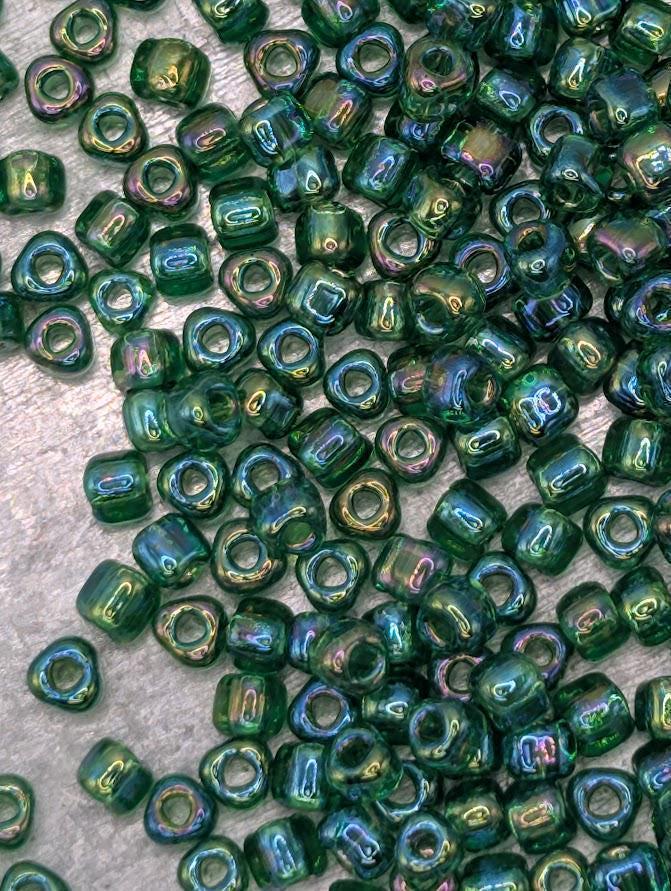 Miyuki Triangle Beads, Kelly Green Translucent Rainbow | Japanese Glass | 10/0 Size