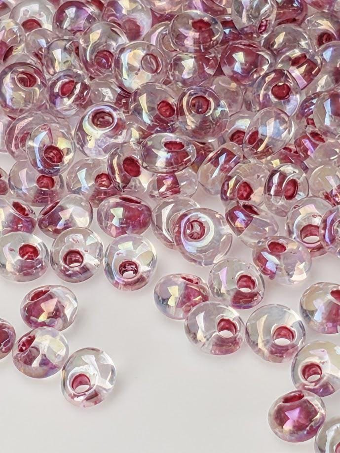 TOHO Magatama 3mm Tube 2.5" : Inside-Color Rainbow Crystal/Strawberry-Lined