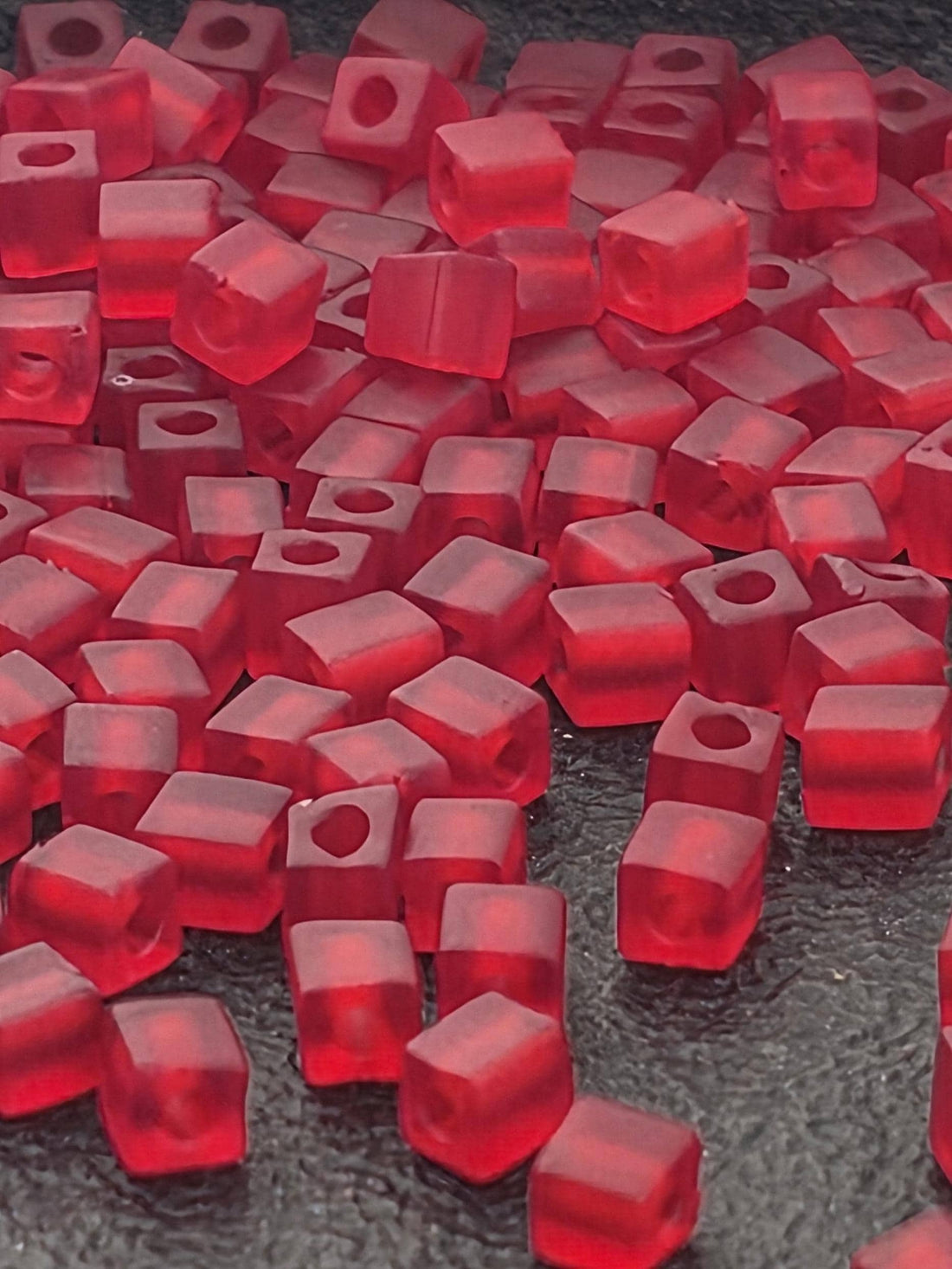 Cherry Translucent Matte Beads: Miyuki 3mm Square Cubes, 15g