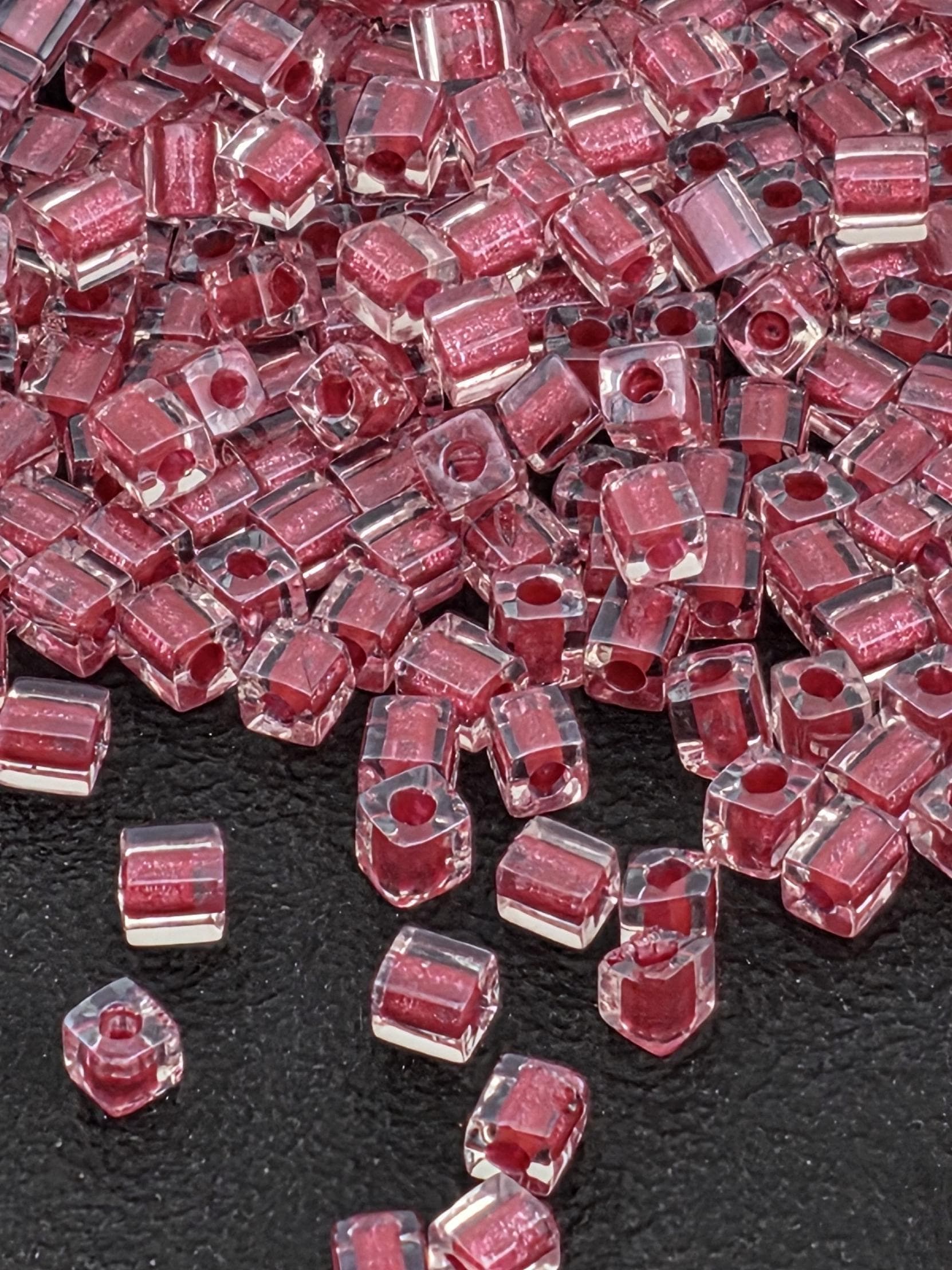 Miyuki Crystal Cube Beads: Rose Lined Sparkle, 3mm, 15g