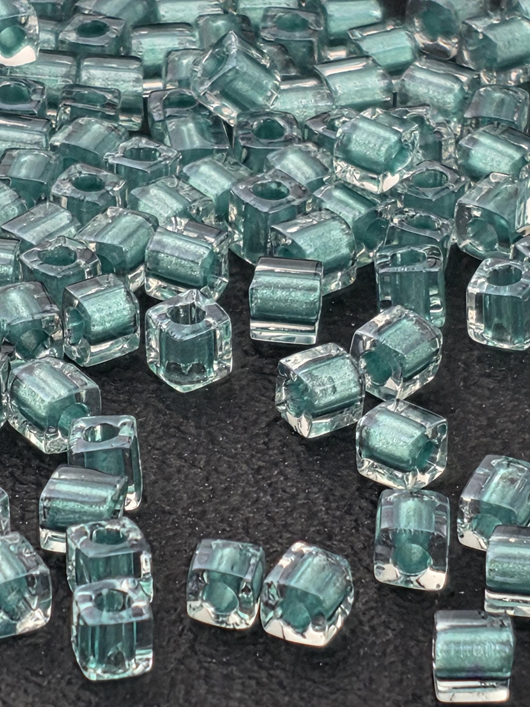Miyuki Crystal Cube Beads, Aqua Lined Sparkle (3mm, 15g Pack) | Japanese Seed Beads | Bead Weaving Embroidery Supply | DIY Jewelry