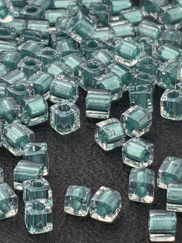 Miyuki Crystal Cube Beads, Aqua Lined Sparkle (3mm, 15g Pack) | Japanese Seed Beads | Bead Weaving Embroidery Supply | DIY Jewelry