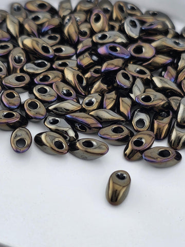 Miyuki Long Magatama Dark Olive Matte Rainbow Size 4x7mm 15g pkg