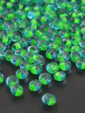 TOHO Magatama 3mm Inside-Color Aqua/Opaque Yellow-Lined 2.5 Tube