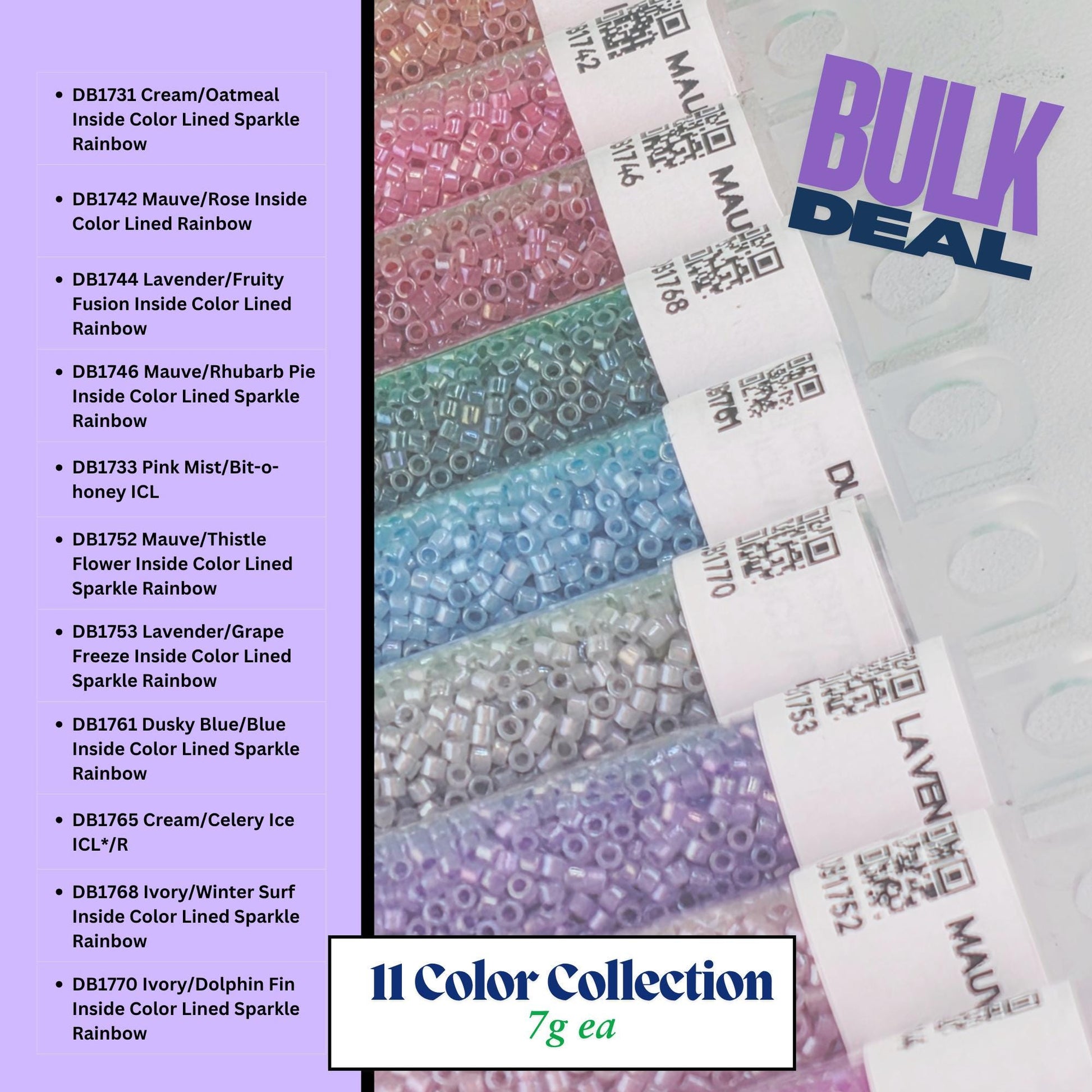 Miyuki Delica 11/0 Beads | Inside Color Lined Sparkle Rainbow | Individual 7g Tubes or Full Set of 11 | Frost Ice Cylinder Seed Beads
