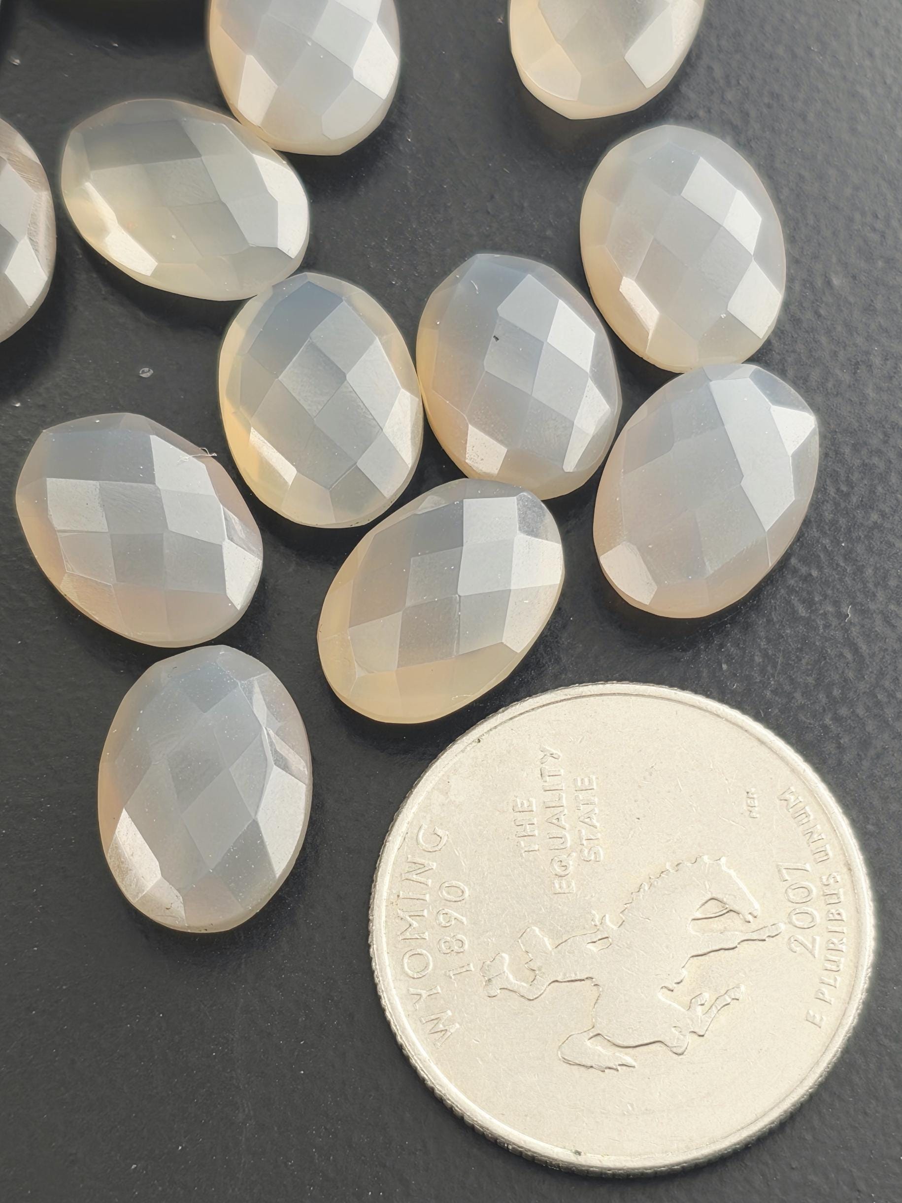 Gray Moonstone Faceted Oval Lot ~17 Stones, 14x10mm, Double Sided Loose Gemstones Wire Wrapping Bezel Setting, Destash Supply