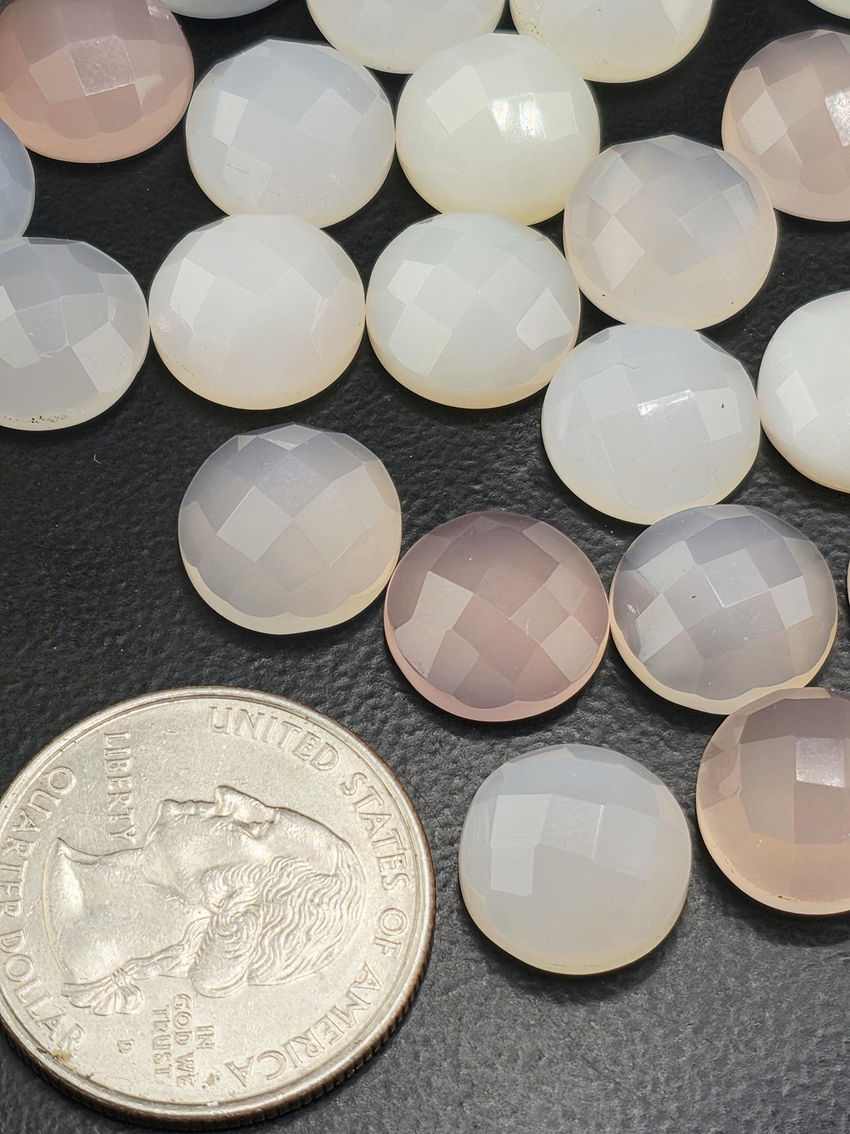 Pink Peach Chalcedony Faceted Cabochon Lot ~18 Stones, 12mm, Loose Blush Cabochons Wire Wrapping Bezel Setting, Destash Supply