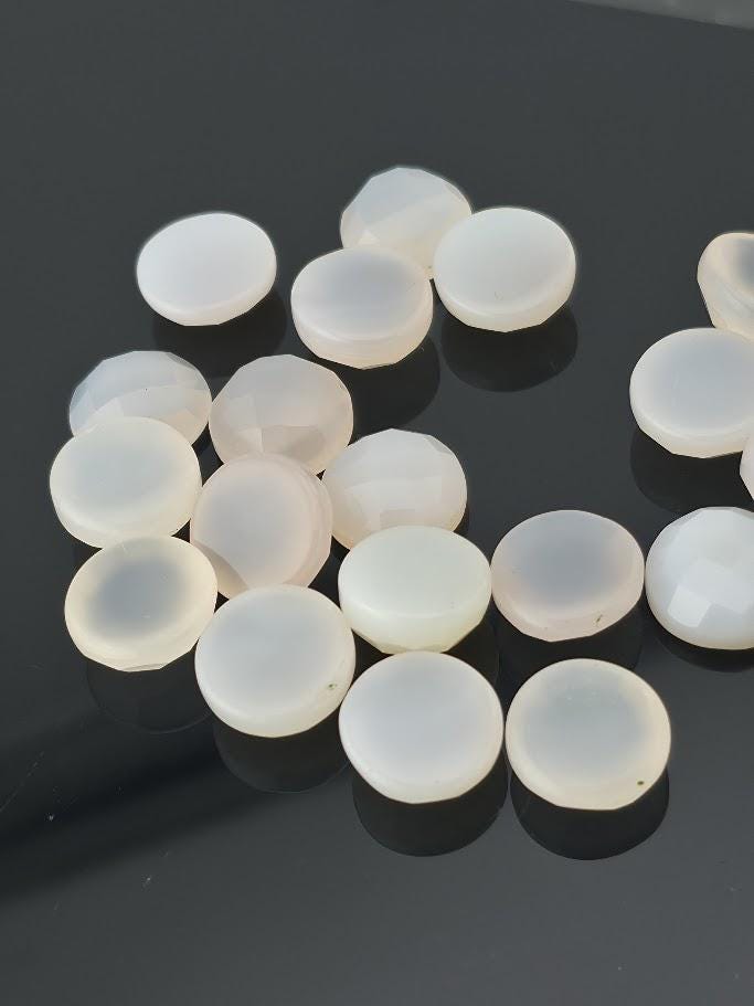 Pink Peach Chalcedony Faceted Cabochon Lot ~18 Stones, 12mm, Loose Blush Cabochons Wire Wrapping Bezel Setting, Destash Supply