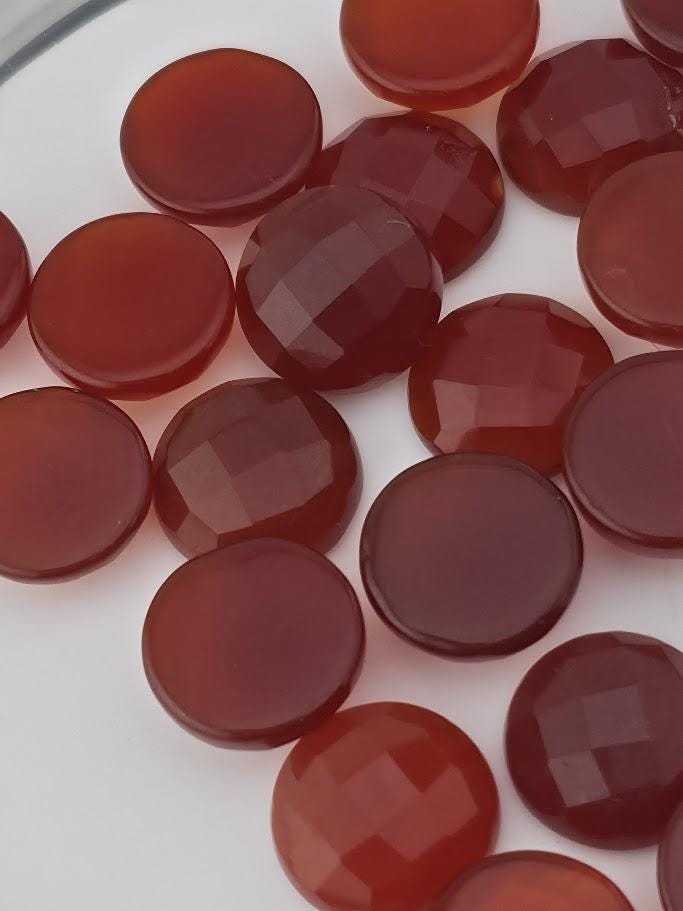 Carnelian Faceted Cabochon Lot ~22 Stones, 12mm, Loose Red Cabochons for Wire Wrapping Bezel Setting, Destash Jewelry Making Supply