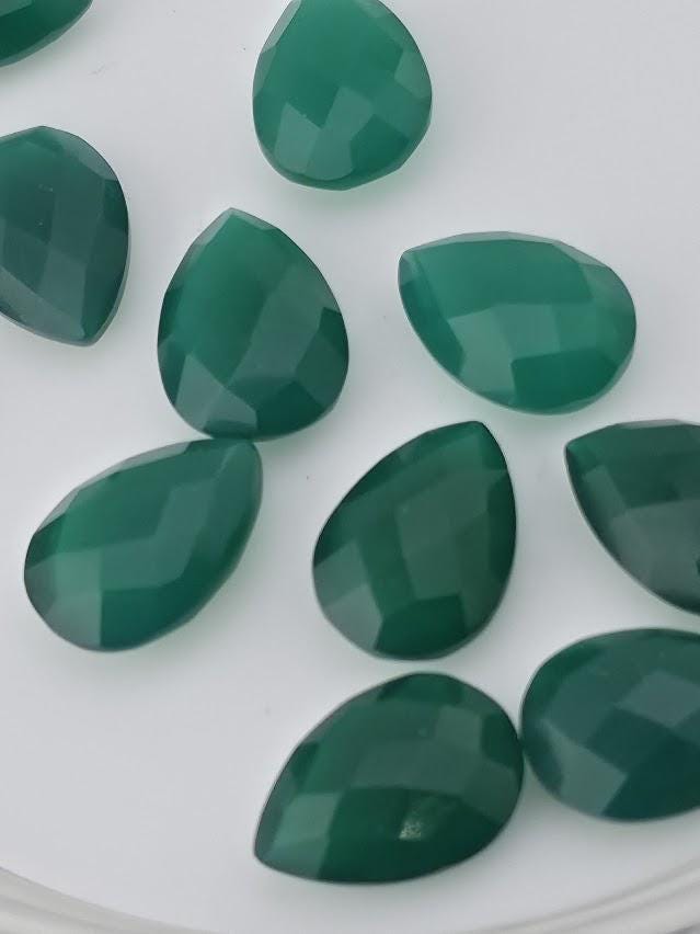 Green Onyx Faceted Pear Lot ~10 Stones, 14x10mm, Double Sided Loose Teardrop Gemstones Wire Wrapping Bezel Setting, Destash Supply