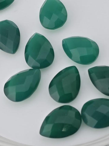 Green Onyx Faceted Pear Lot ~10 Stones, 14x10mm, Double Sided Loose Teardrop Gemstones Wire Wrapping Bezel Setting, Destash Supply