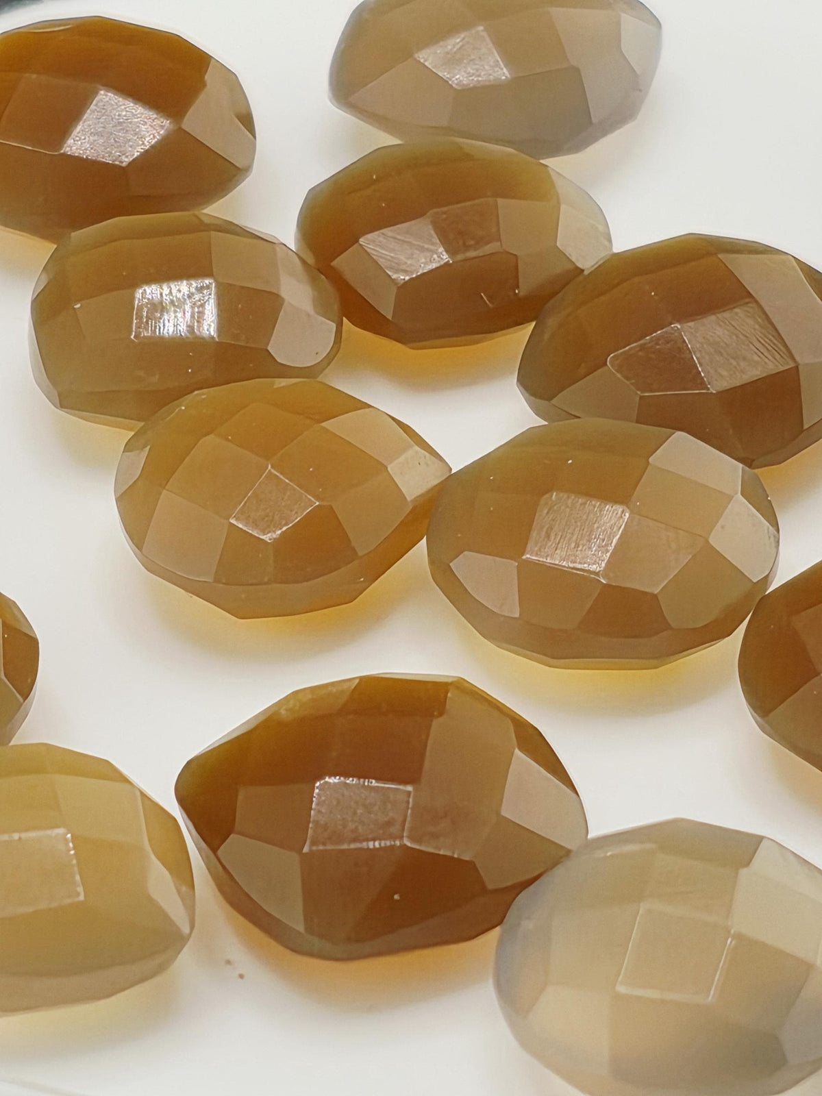 Brown Faceted Stone Lot ~21 Stones, 12mm, Double Sided Loose Gemstones Square Round Triangle Mix, Wire Wrapping Destash Supply