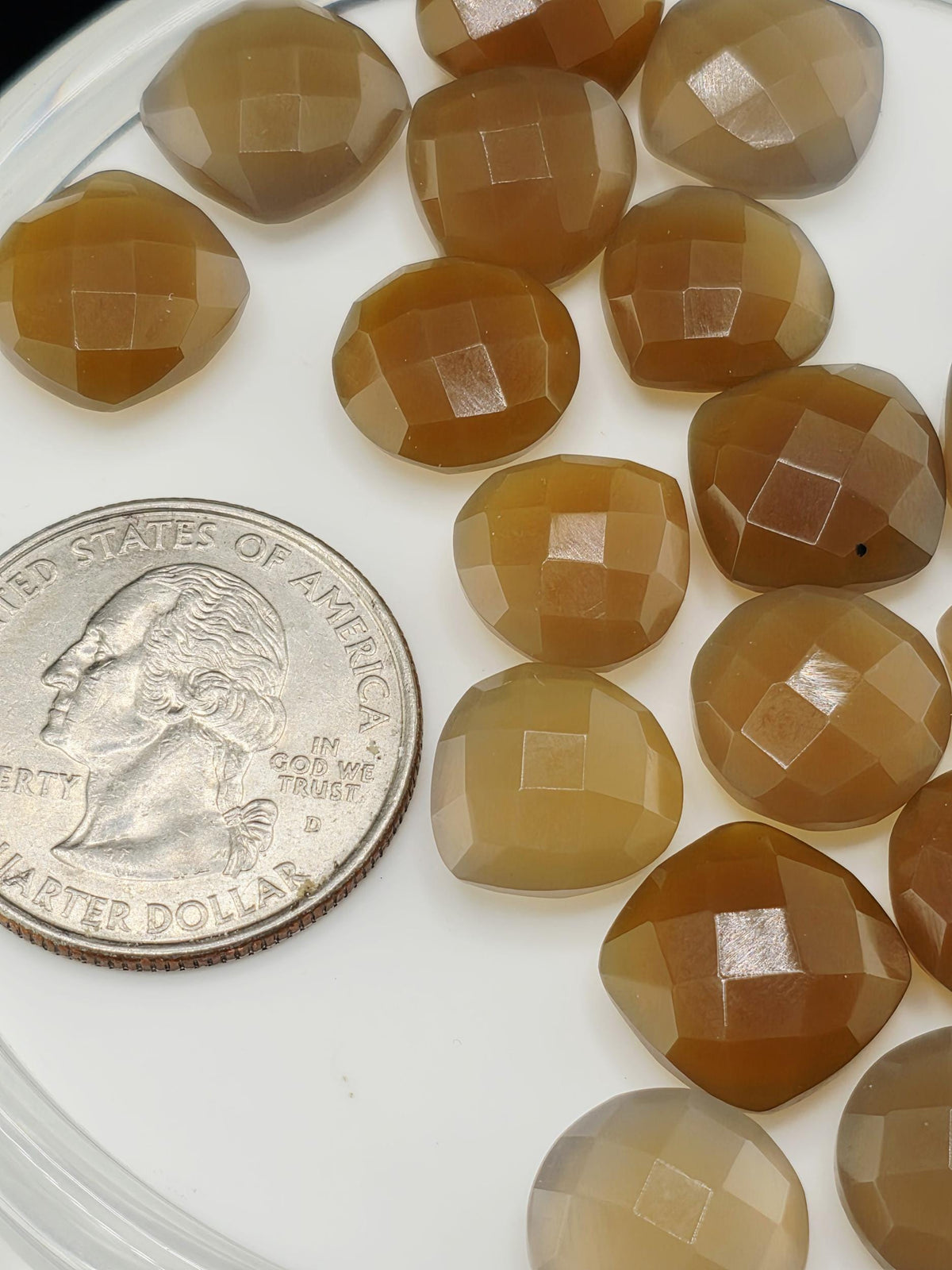Brown Faceted Stone Lot ~21 Stones, 12mm, Double Sided Loose Gemstones Square Round Triangle Mix, Wire Wrapping Destash Supply