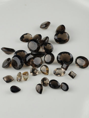 Smoky Quartz Lot 37 Carats, Loose Faceted Brown Parcel Mixed Shapes, Natural Gemstone Destash Jewelry Making Supply