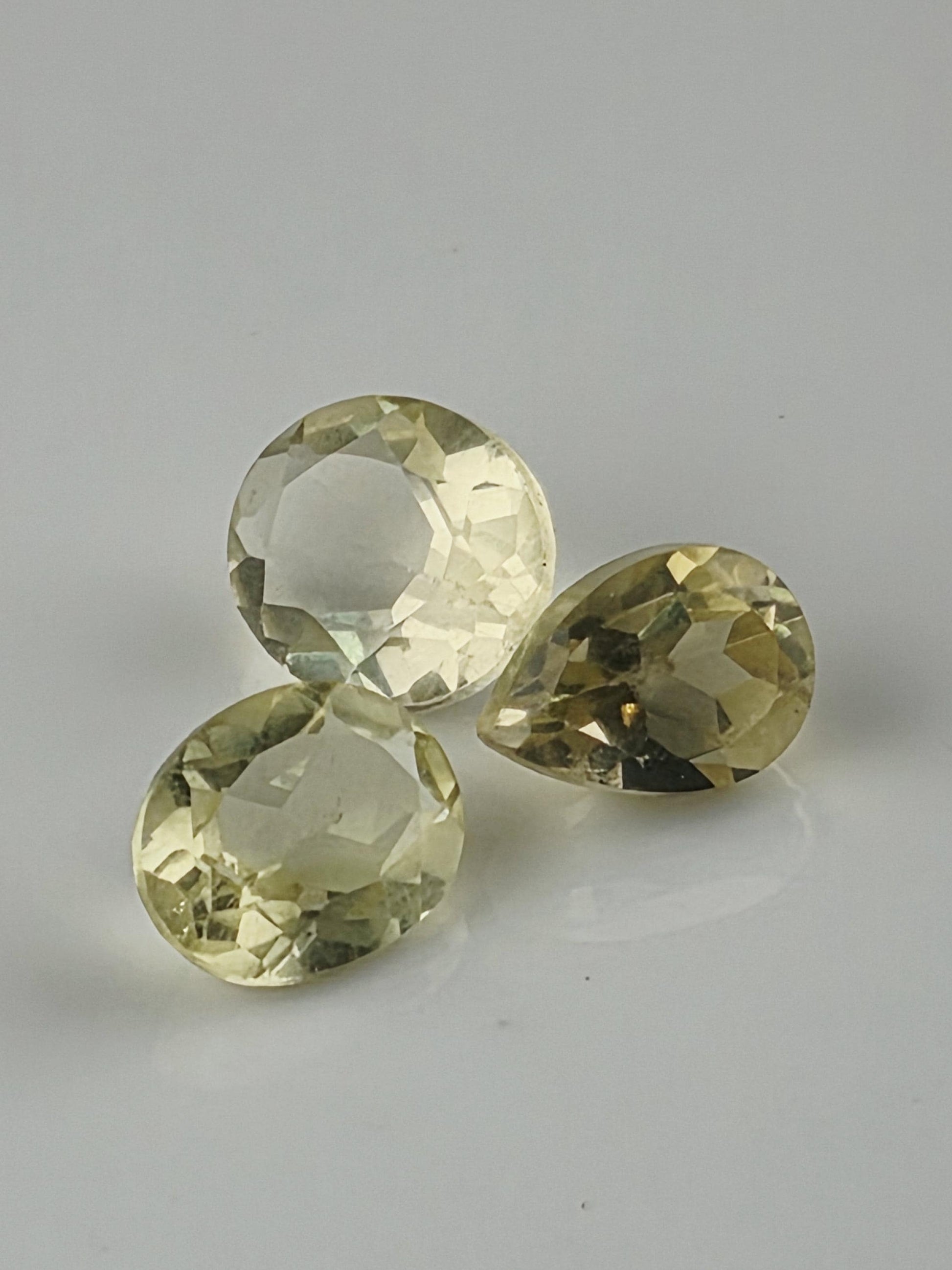 Pale Lemon Quartz Lot 8.5 Carats, 3 Loose Faceted Yellow Gemstones, Natural Destash Jewelry Making Supply Parcel