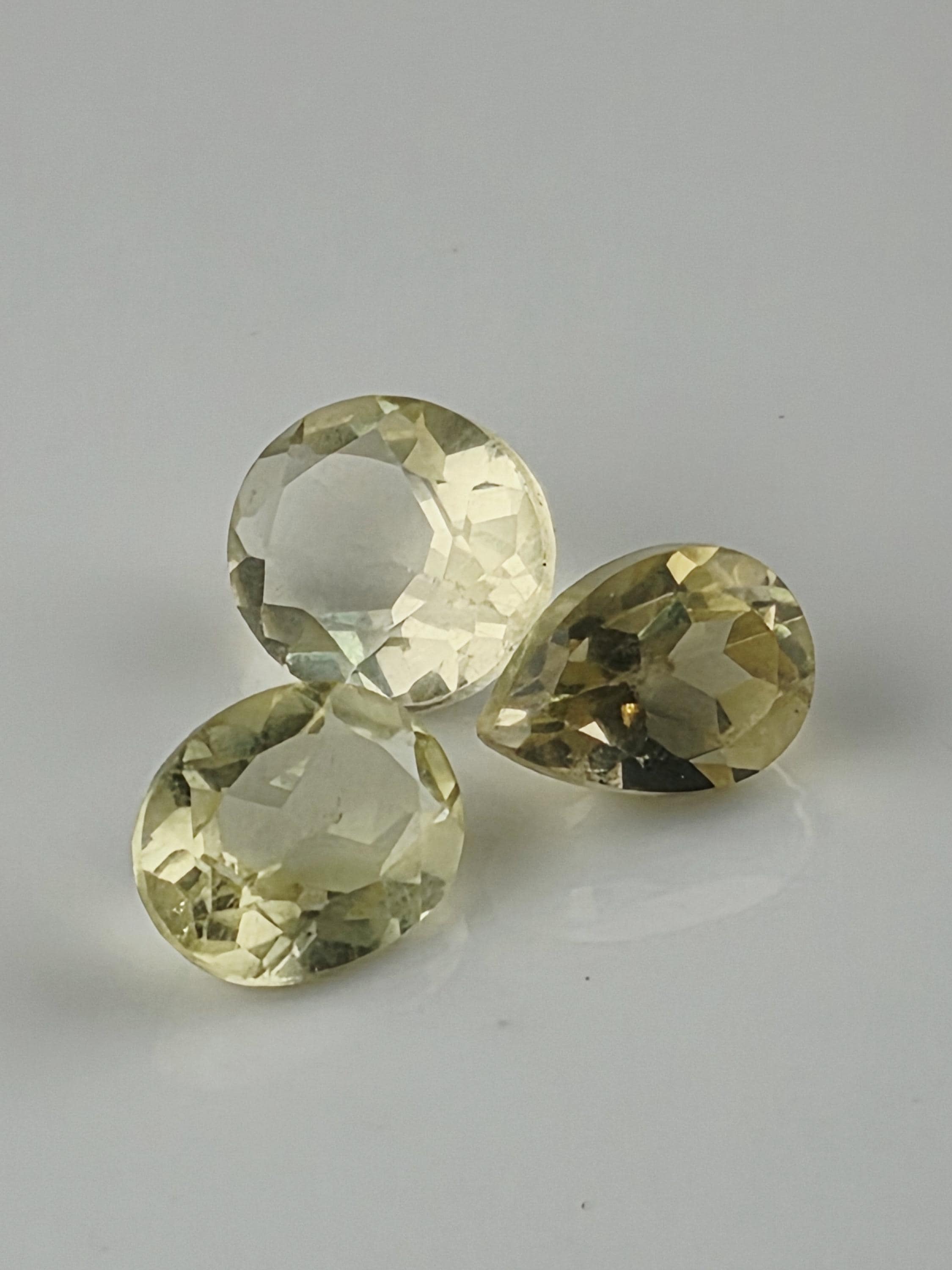 Pale Lemon Quartz Lot 8.5 Carats, 3 Loose Faceted Yellow Gemstones, Natural Destash Jewelry Making Supply Parcel