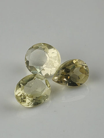 Pale Lemon Quartz Lot 8.5 Carats, 3 Loose Faceted Yellow Gemstones, Natural Destash Jewelry Making Supply Parcel