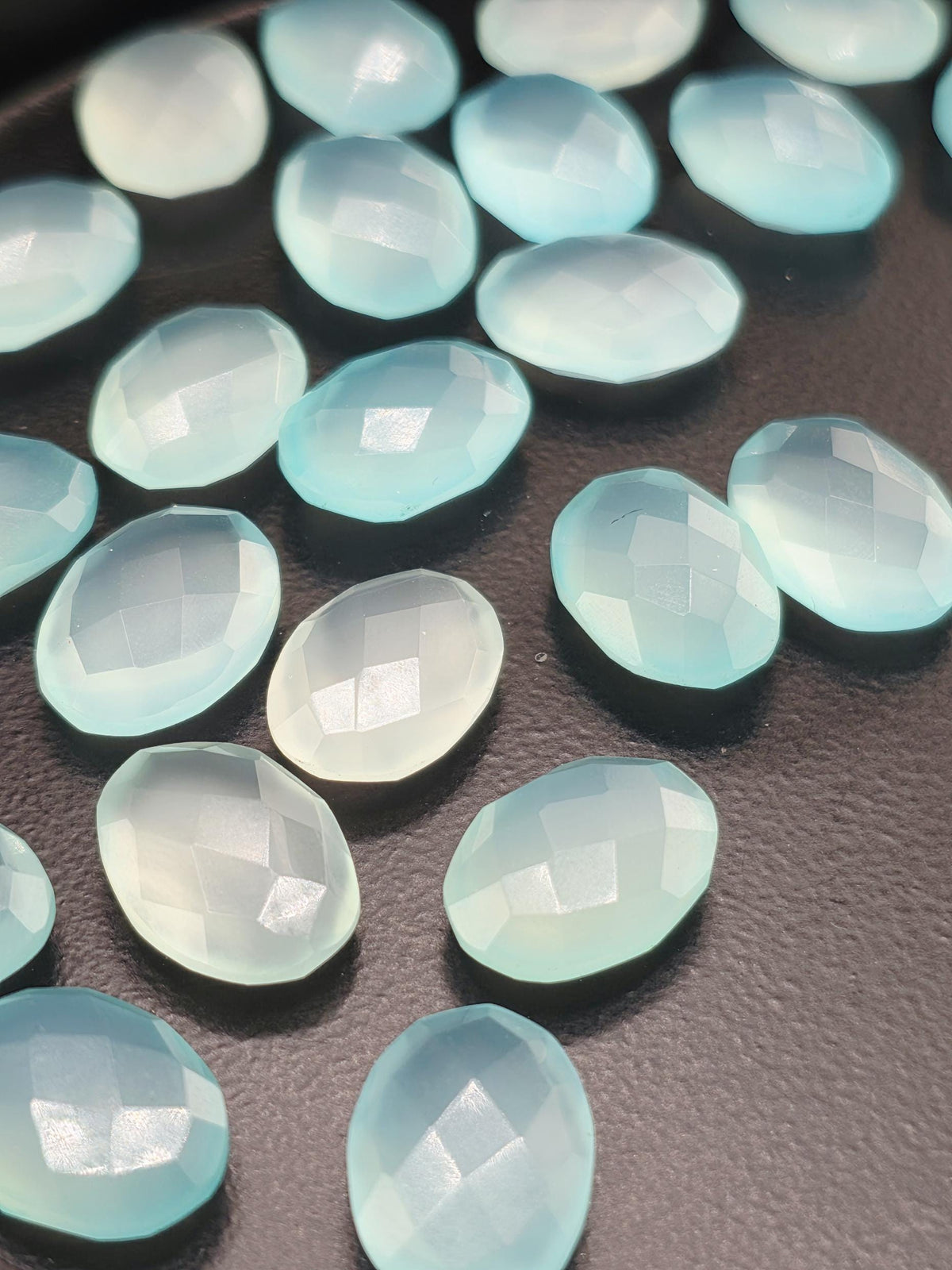 Aqua Chalcedony Faceted Oval Lot ~22 Stones, 13x10mm, Double Sided Loose Gemstones for Wire Wrapping Bezel Setting, Destash Supply