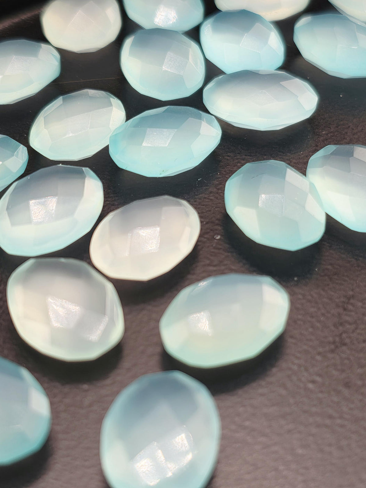Aqua Chalcedony Faceted Oval Lot ~22 Stones, 13x10mm, Double Sided Loose Gemstones for Wire Wrapping Bezel Setting, Destash Supply