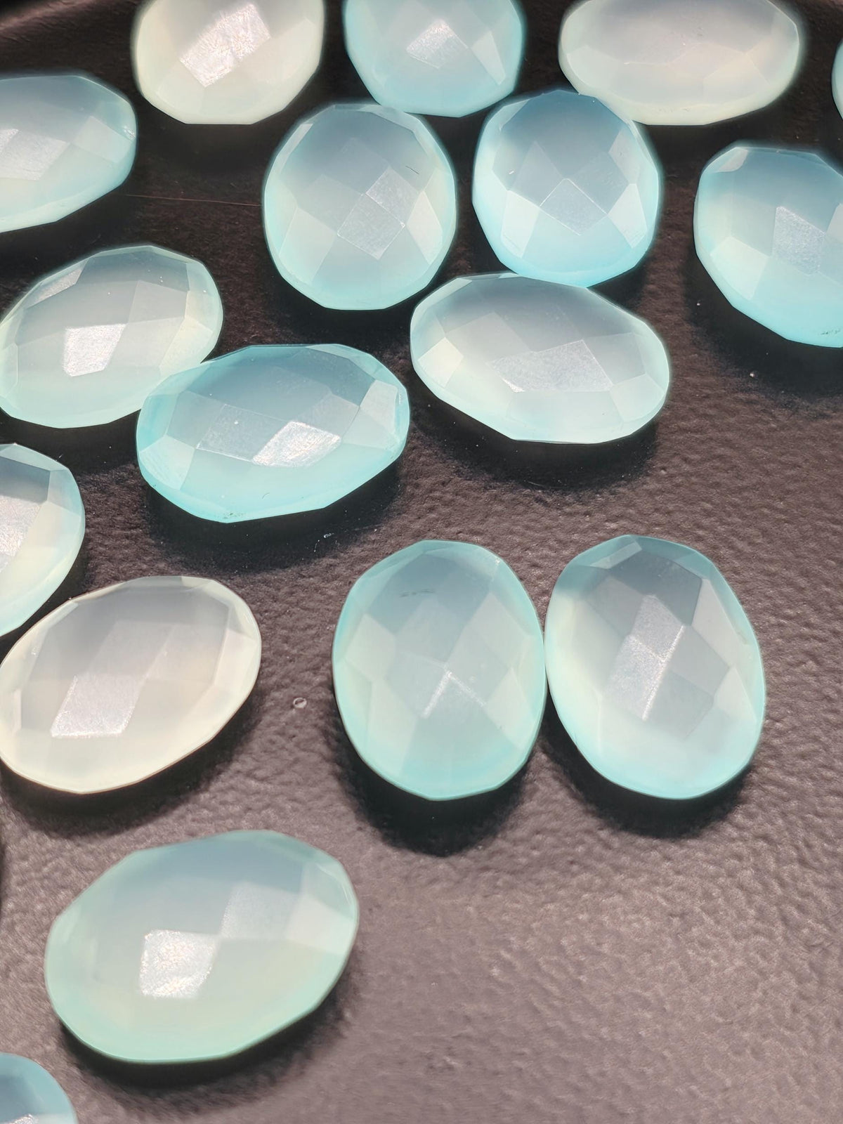 Aqua Chalcedony Faceted Oval Lot ~22 Stones, 13x10mm, Double Sided Loose Gemstones for Wire Wrapping Bezel Setting, Destash Supply