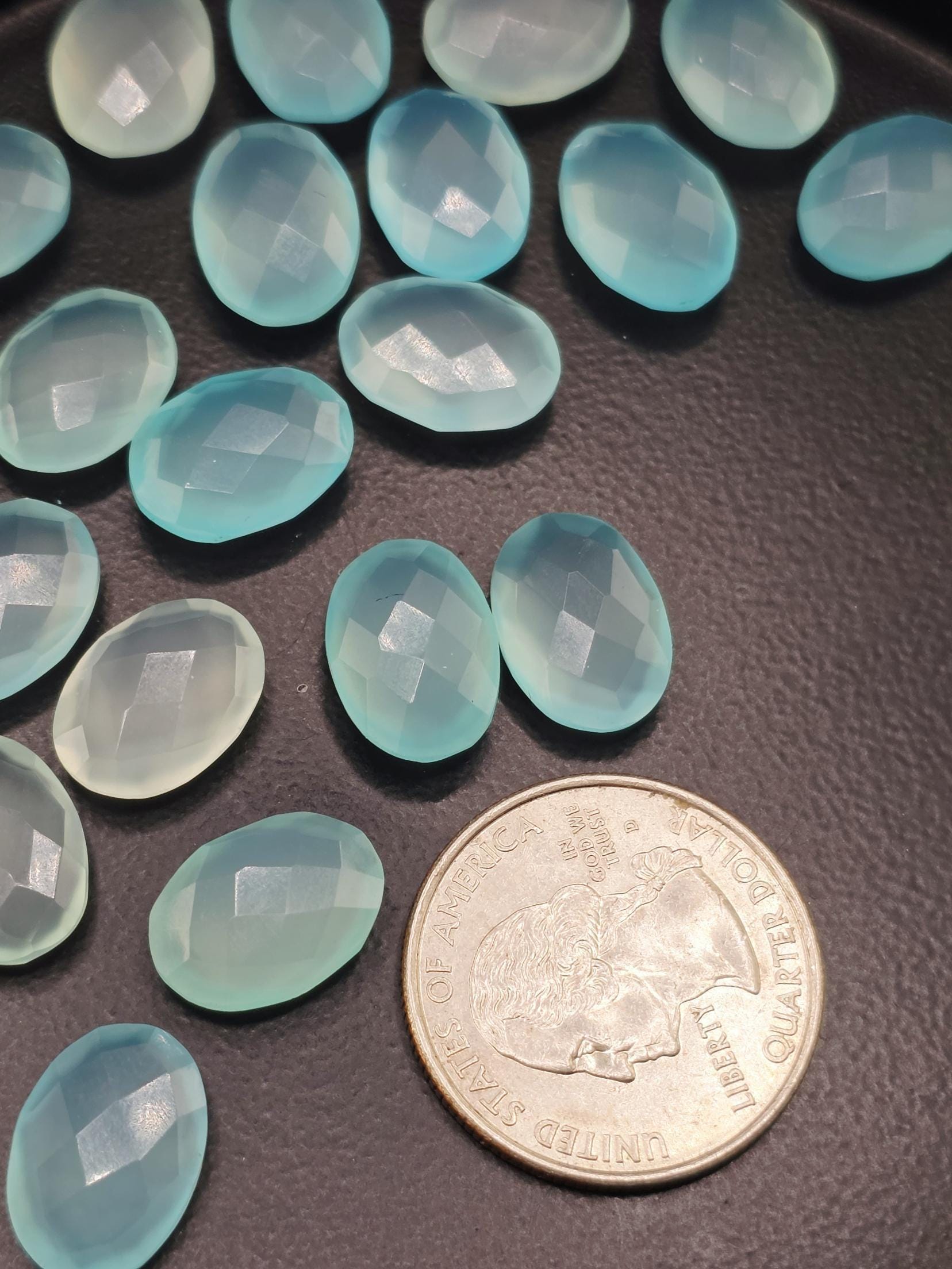 Aqua Chalcedony Faceted Oval Lot ~22 Stones, 13x10mm, Double Sided Loose Gemstones for Wire Wrapping Bezel Setting, Destash Supply