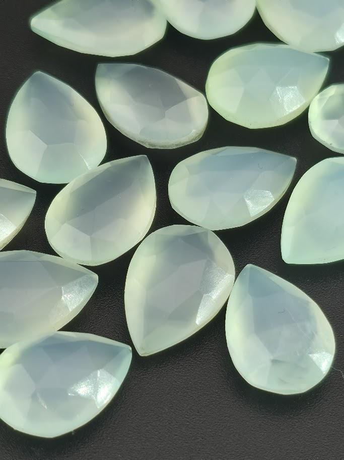Seafoam Mint Faceted Pear Lot ~24 Stones, 13x9mm, Double Sided Loose Teardrop Gemstones Wire Wrapping Bezel Setting, Destash Supply