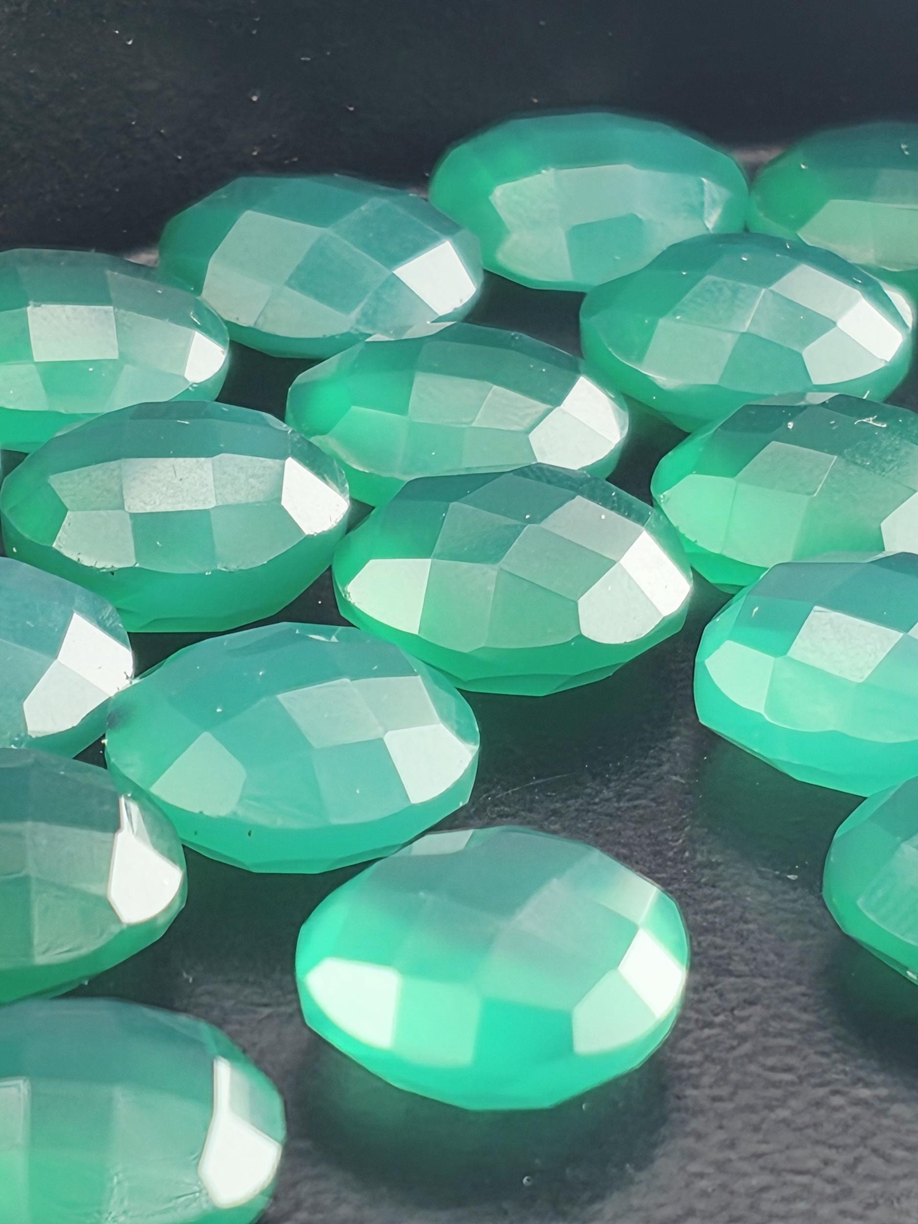 Green Onyx Faceted Stone Lot ~23 Stones, 12mm Round, Double Sided Loose Green Gemstones Wire Wrapping Bezel Setting, Destash Supply