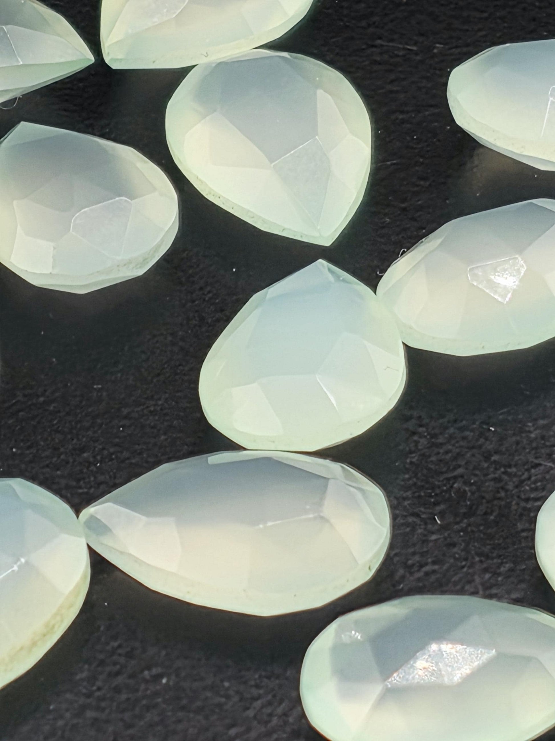 Seafoam Mint Faceted Pear Lot ~24 Stones, 13x9mm, Double Sided Loose Teardrop Gemstones Wire Wrapping Bezel Setting, Destash Supply
