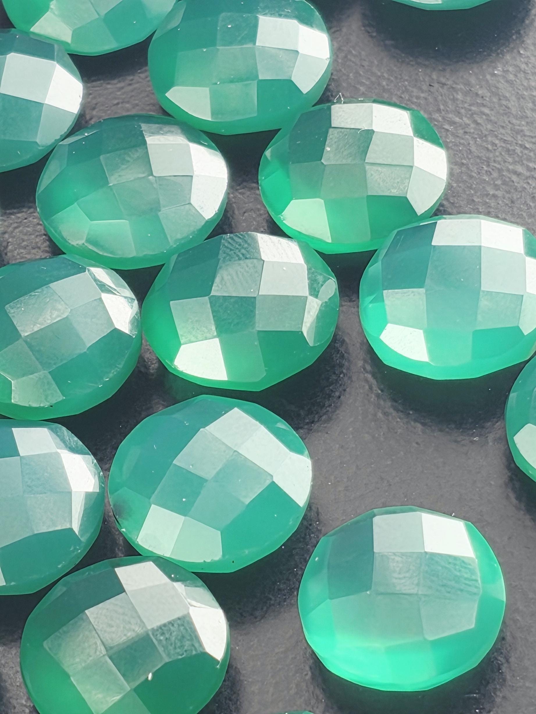 Green Onyx Faceted Stone Lot ~23 Stones, 12mm Round, Double Sided Loose Green Gemstones Wire Wrapping Bezel Setting, Destash Supply