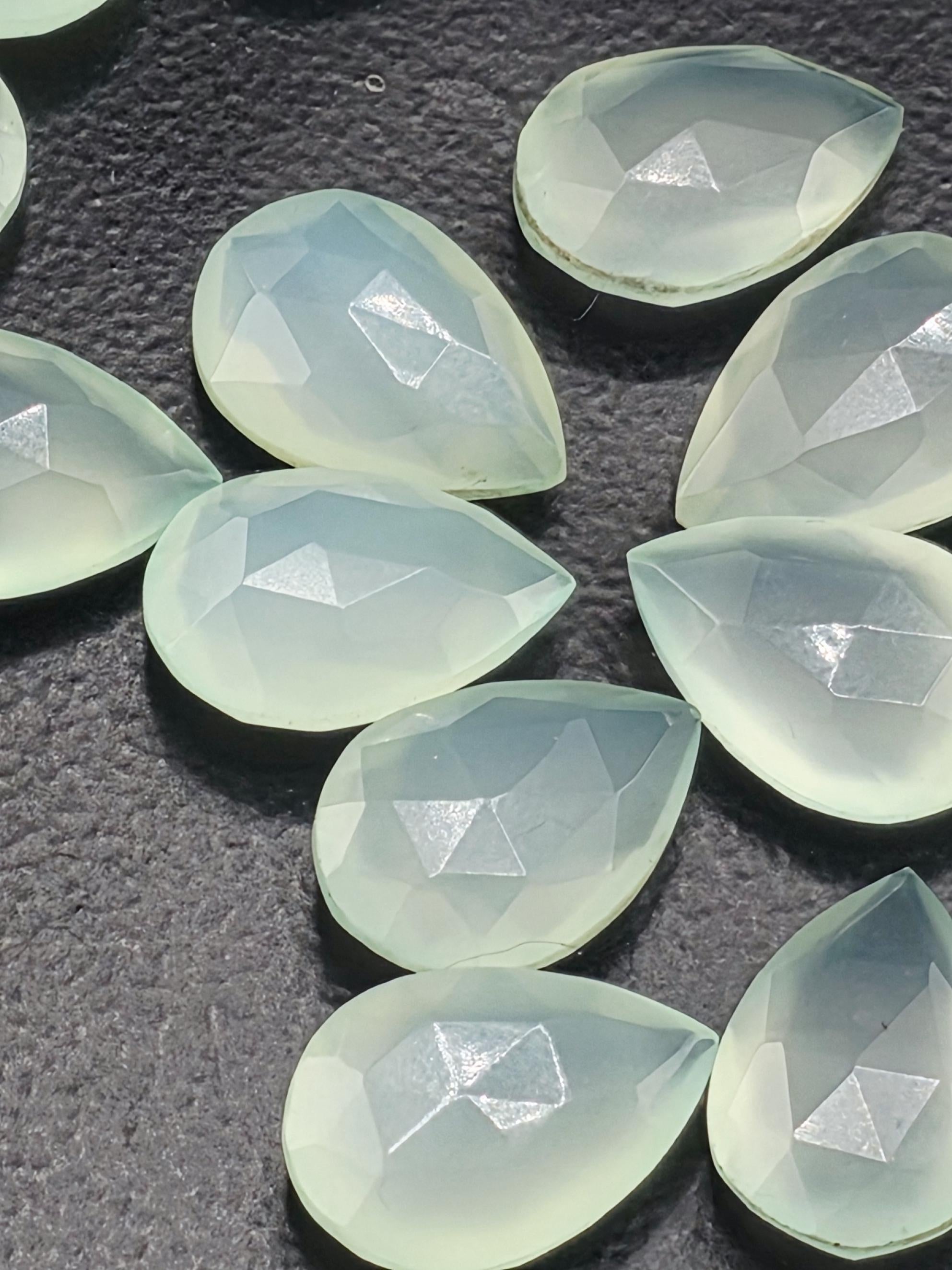 Seafoam Mint Faceted Pear Lot ~24 Stones, 13x9mm, Double Sided Loose Teardrop Gemstones Wire Wrapping Bezel Setting, Destash Supply