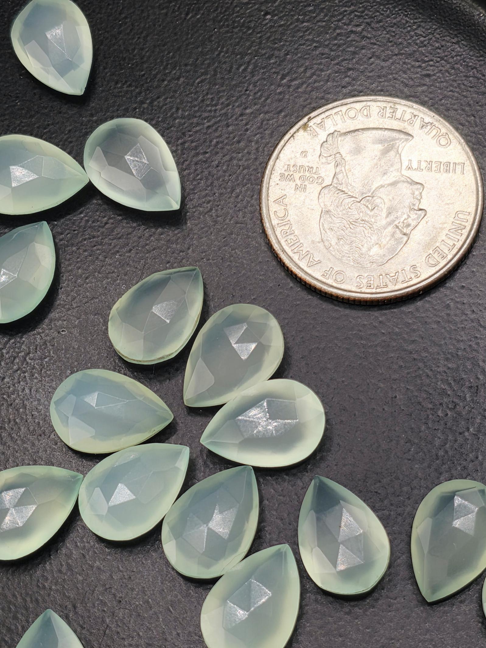 Seafoam Mint Faceted Pear Lot ~24 Stones, 13x9mm, Double Sided Loose Teardrop Gemstones Wire Wrapping Bezel Setting, Destash Supply