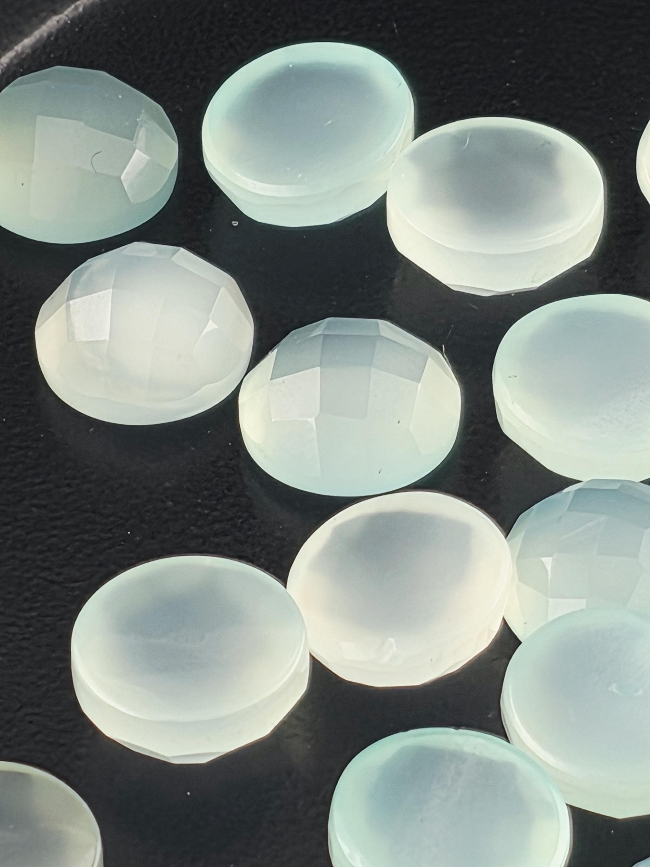 Mint Chalcedony Faceted Cabochon Lot ~20 Stones, 10mm, Loose Sea Green Cabochons Wire Wrapping Bezel Setting, Destash Supply