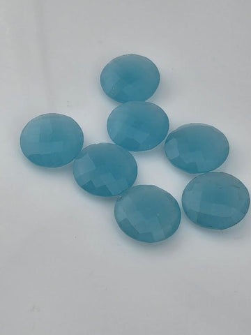 Aqua Chalcedony Large Faceted Round 19mm, ~3 Stones, Double Sided Statement Gemstone Set for Wire Wrapping Bezel Setting, Destash