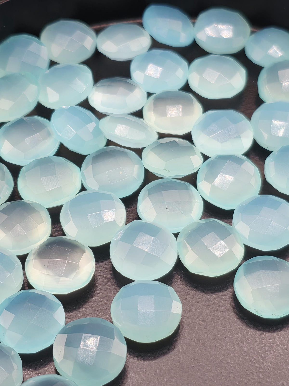 Seafoam Aqua Faceted Stone Lot ~4 Stones, 12mm Round, Double Sided Loose Gemstones Wire Wrapping Bezel Setting, Destash Supply