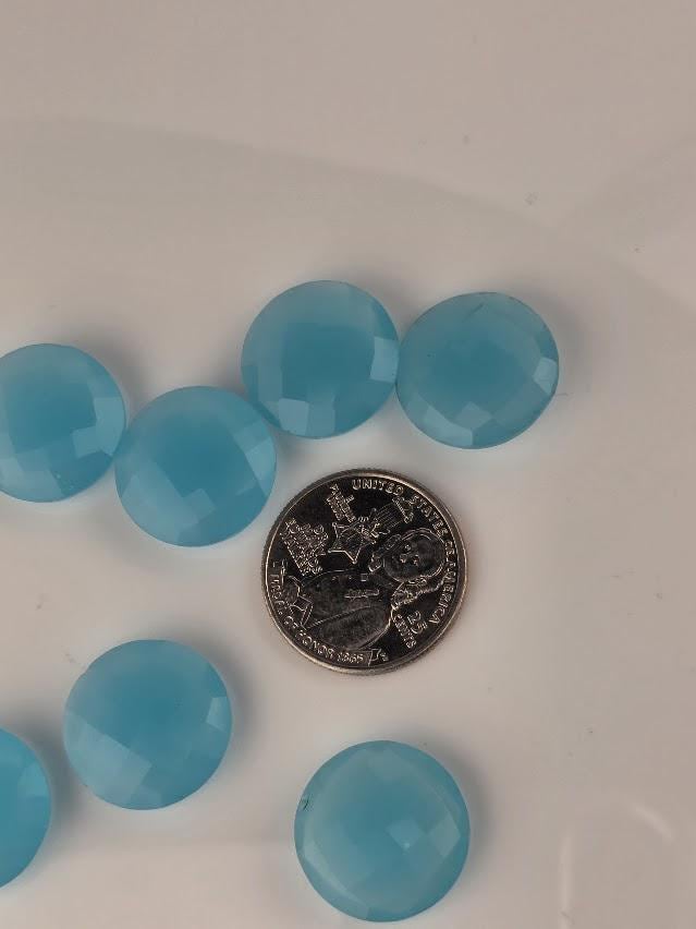 Aqua Chalcedony Large Faceted Round 19mm, ~3 Stones, Double Sided Statement Gemstone Set for Wire Wrapping Bezel Setting, Destash