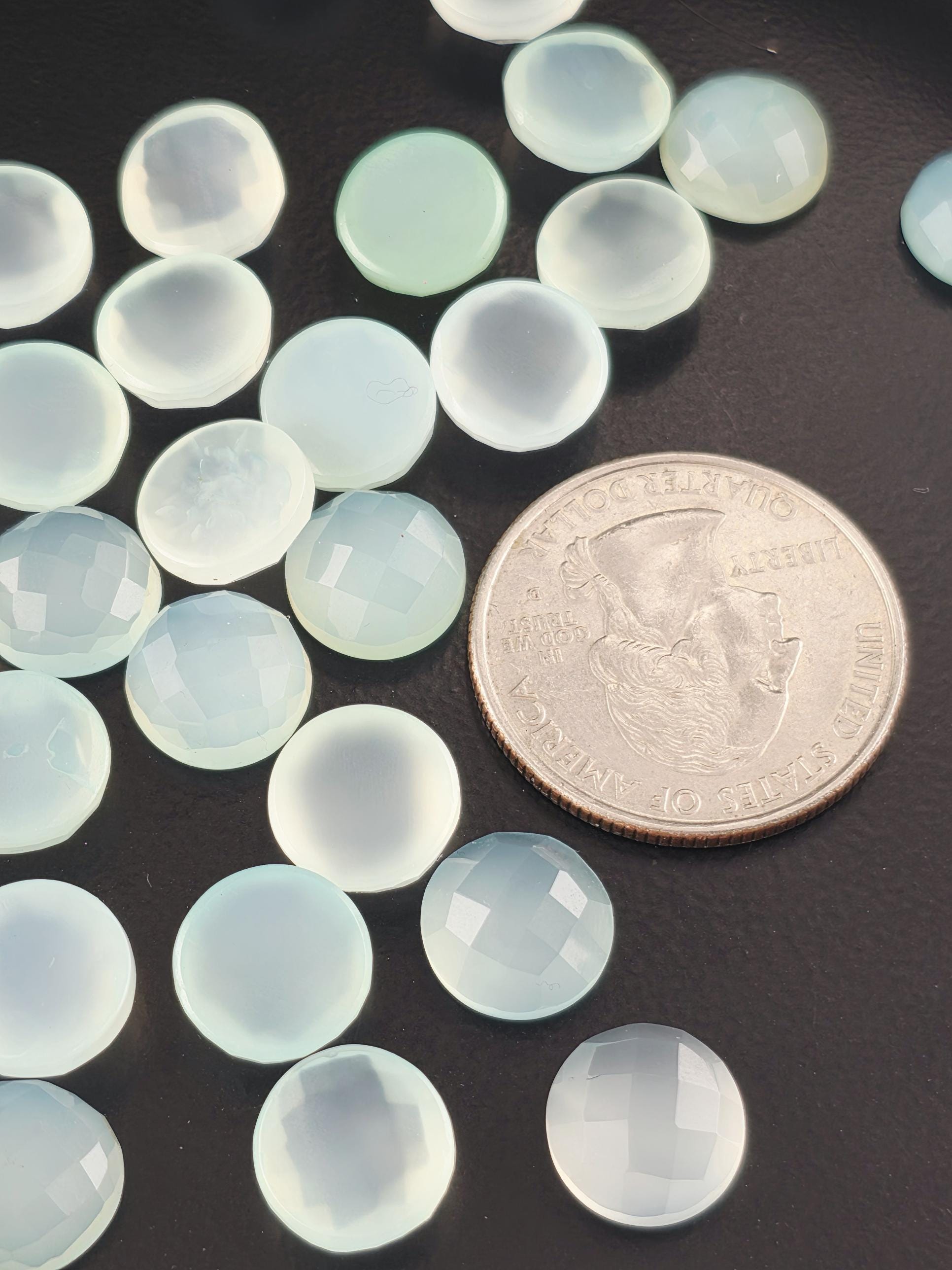 Mint Chalcedony Faceted Cabochon Lot ~20 Stones, 10mm, Loose Sea Green Cabochons Wire Wrapping Bezel Setting, Destash Supply