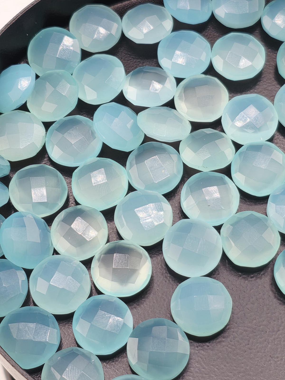Seafoam Aqua Faceted Stone Lot ~4 Stones, 12mm Round, Double Sided Loose Gemstones Wire Wrapping Bezel Setting, Destash Supply