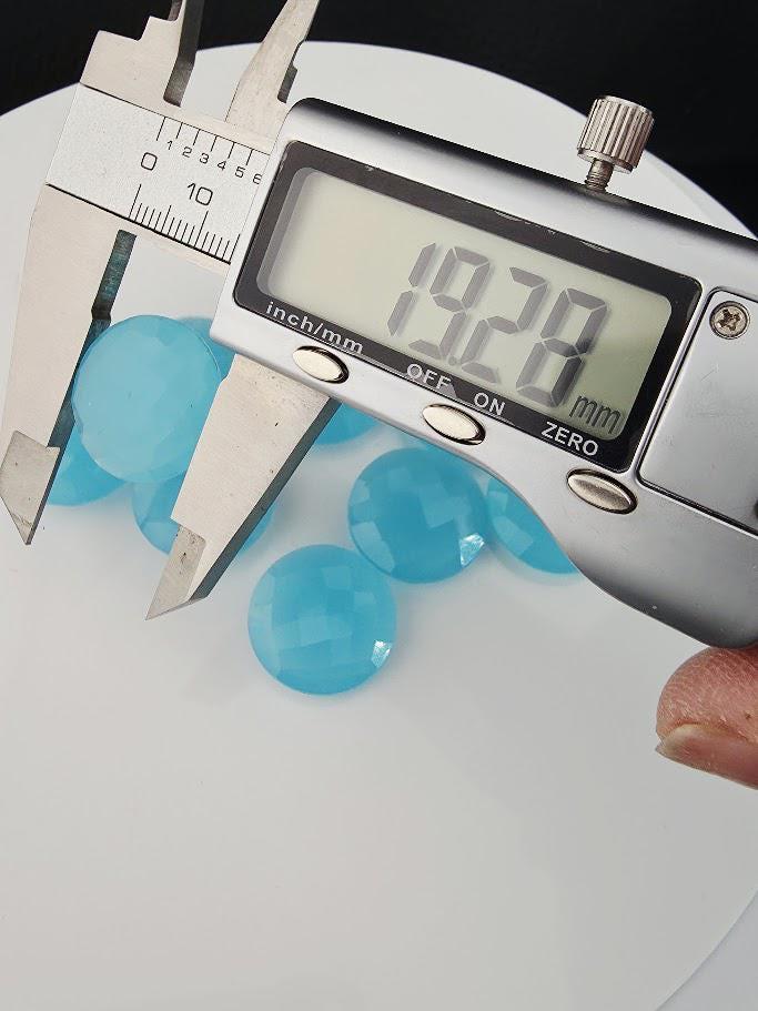 Aqua Chalcedony Large Faceted Round 19mm, ~3 Stones, Double Sided Statement Gemstone Set for Wire Wrapping Bezel Setting, Destash