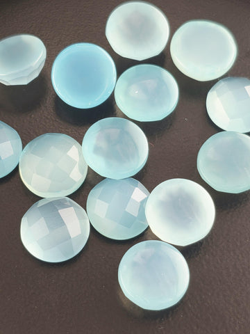 Blue Chalcedony Faceted Cabochon Lot ~22 Stones, 12mm, Loose Cabochons for Wire Wrapping Bezel Setting, Destash Jewelry Supply