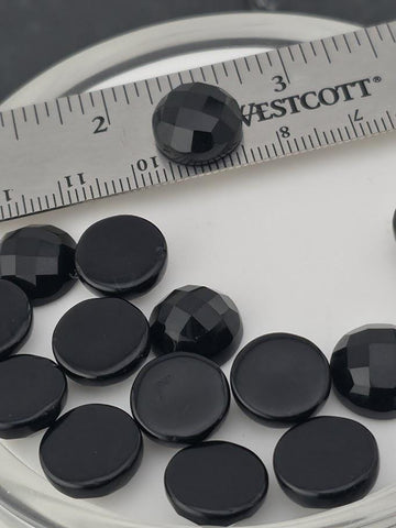 Black Onyx Faceted Cabochon Lot ~21 Stones, 12mm, Loose Black Cabochons for Wire Wrapping Bezel Setting, Destash Jewelry Supply Mix