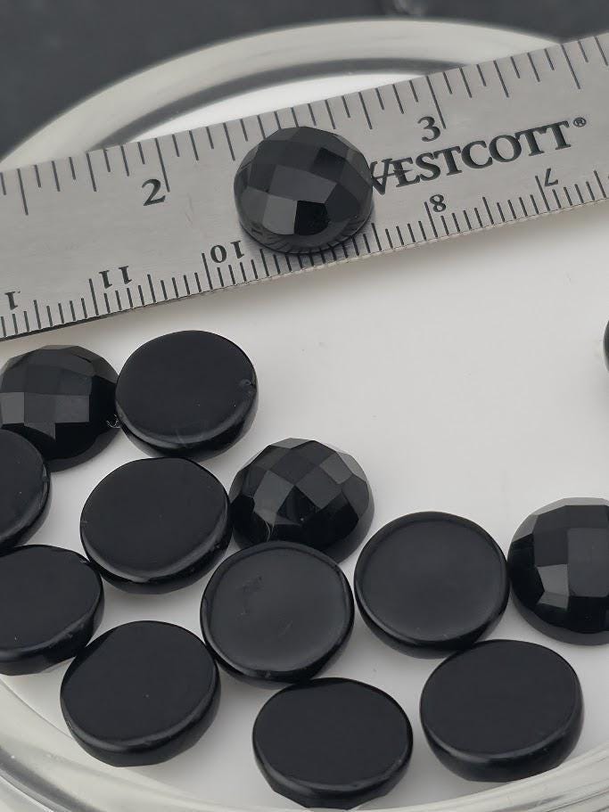 Black Onyx Faceted Cabochon Lot ~21 Stones, 12mm, Loose Black Cabochons for Wire Wrapping Bezel Setting, Destash Jewelry Supply Mix