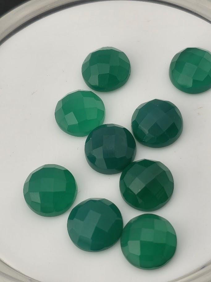 Green Onyx Faceted Cabochon Lot ~23 Stones, 12mm, Loose Dark Green Cabochons for Wire Wrapping Bezel Setting, Destash Jewelry Supply