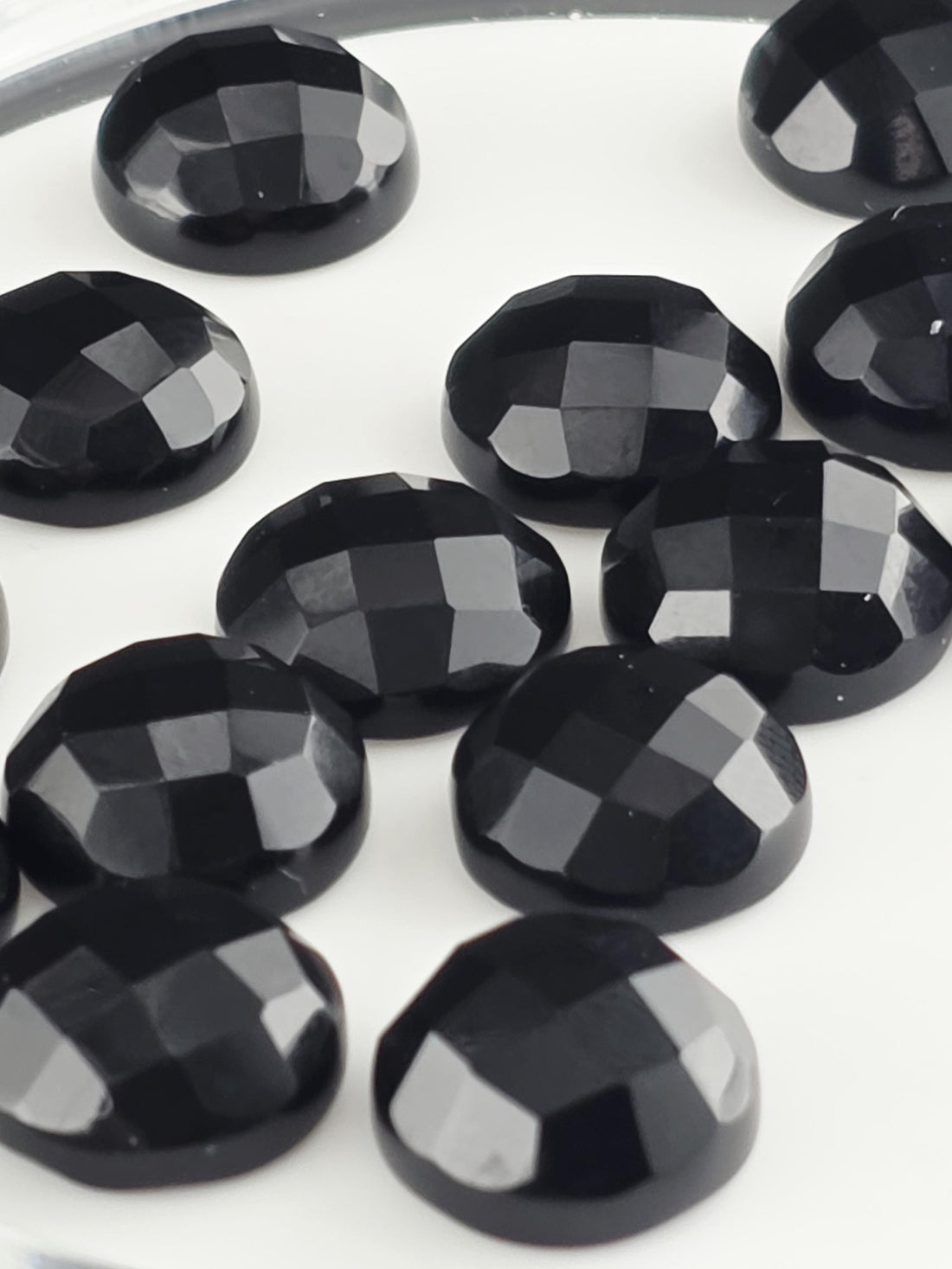 Black Onyx Faceted Cabochon Lot ~21 Stones, 12mm, Loose Black Cabochons for Wire Wrapping Bezel Setting, Destash Jewelry Supply Mix