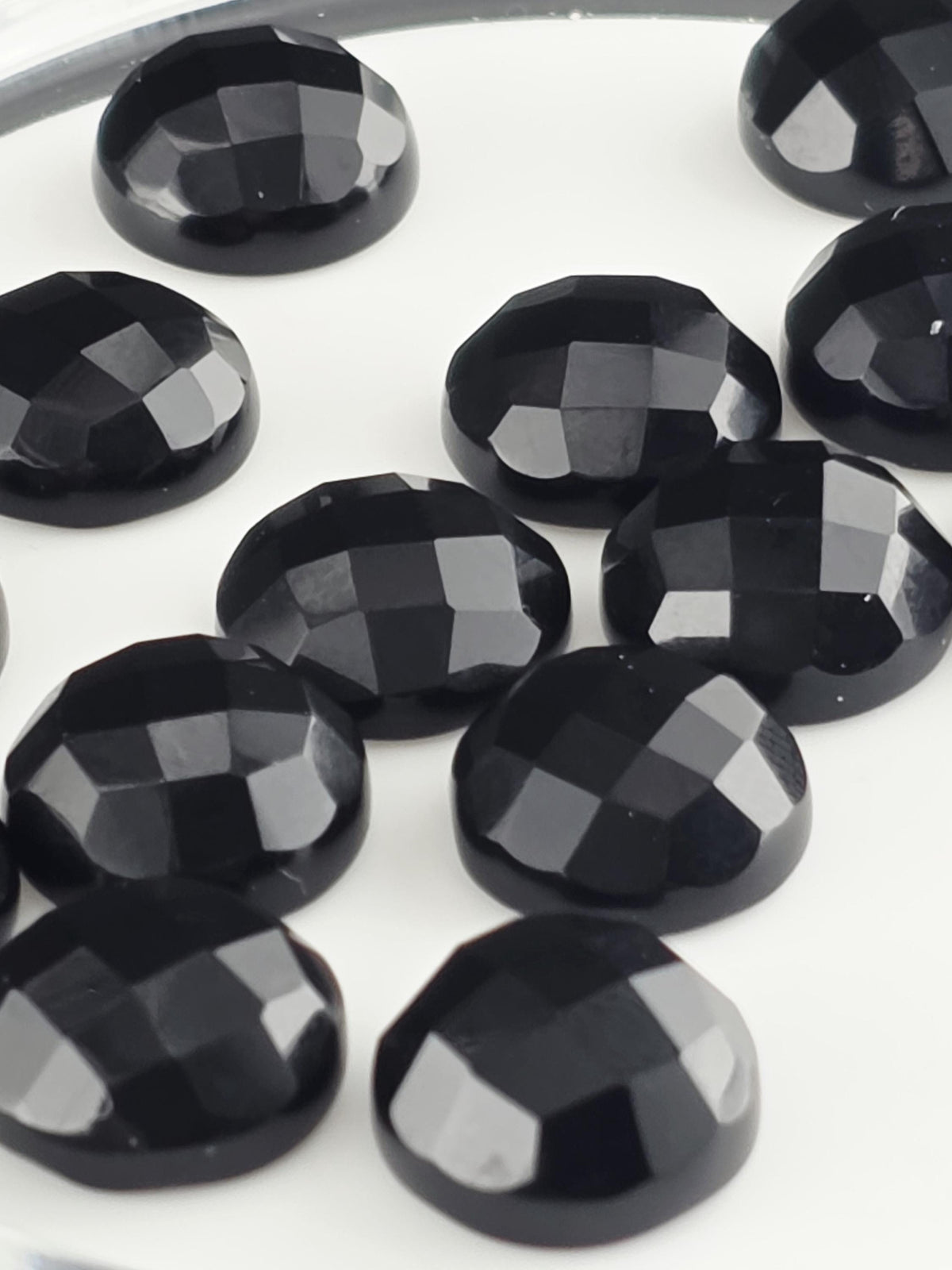 Black Onyx Faceted Cabochon Lot ~21 Stones, 12mm, Loose Black Cabochons for Wire Wrapping Bezel Setting, Destash Jewelry Supply Mix