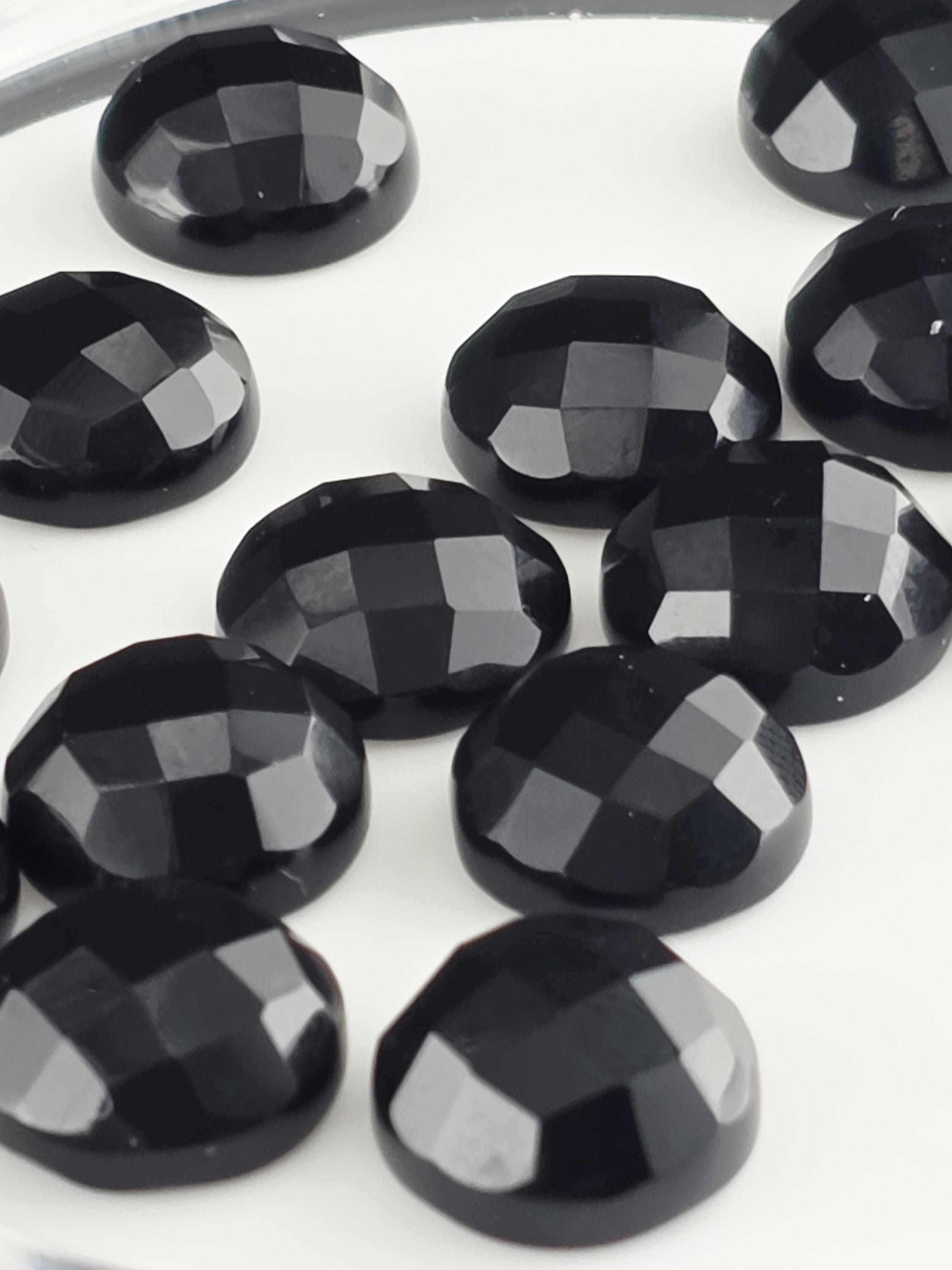 Black Onyx Faceted Cabochon Lot ~21 Stones, 12mm, Loose Black Cabochons for Wire Wrapping Bezel Setting, Destash Jewelry Supply Mix